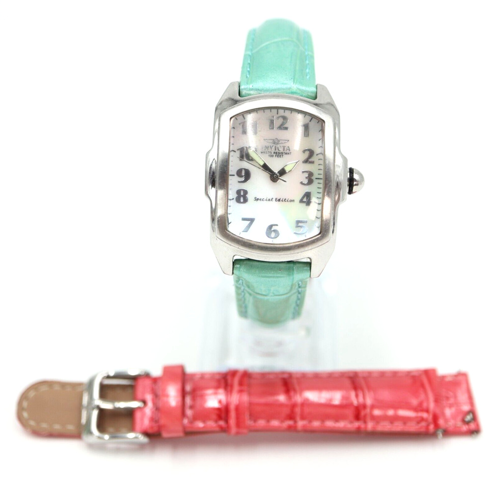 Invicta Silver Tone Women's Watch 29mm MOP Dial Extra Leather Strap New Battery